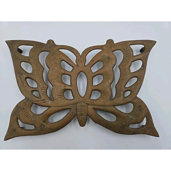 Vintage Brass Butterfly Trivet 10" × 6" 1950's Hot Pan Plate Coaster - Picture 1 of 3